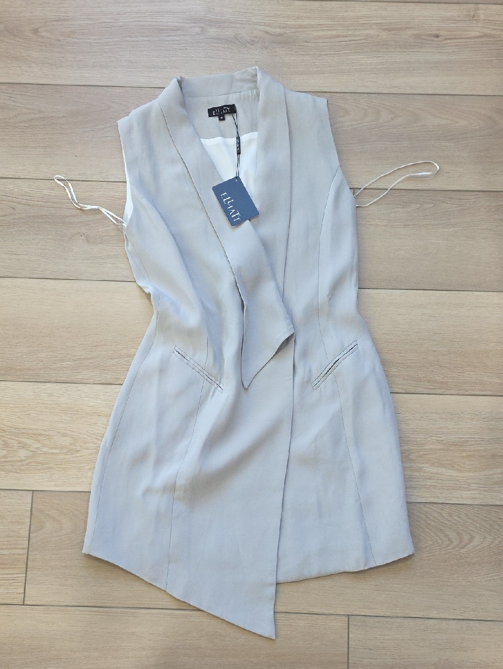 Revolve Wrap Fitted Tuxedo Mini Vest Dress - Modern V-Neck Assymetrical Hem - Picture 4 of 15